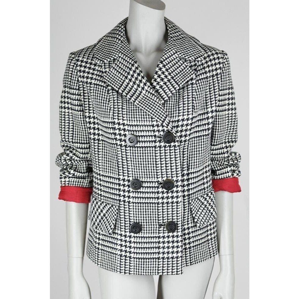 Vintage 1960s 60s Black and White Plaid Double Breasted Short Coat L Large
